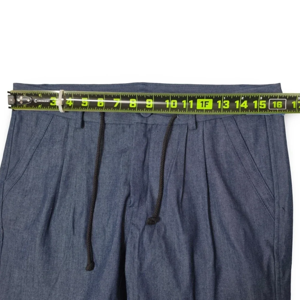 Assembly New York Mens 32 Blue Pleated Drawstring Chambray Trouser Pants Bottoms